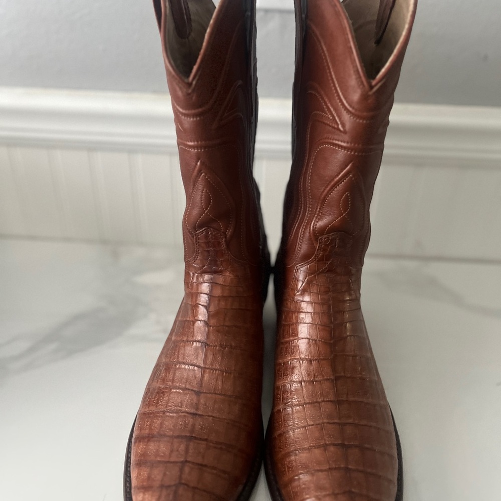 Tecovas Brown Croc-Embossed Leather Cowboy Boots